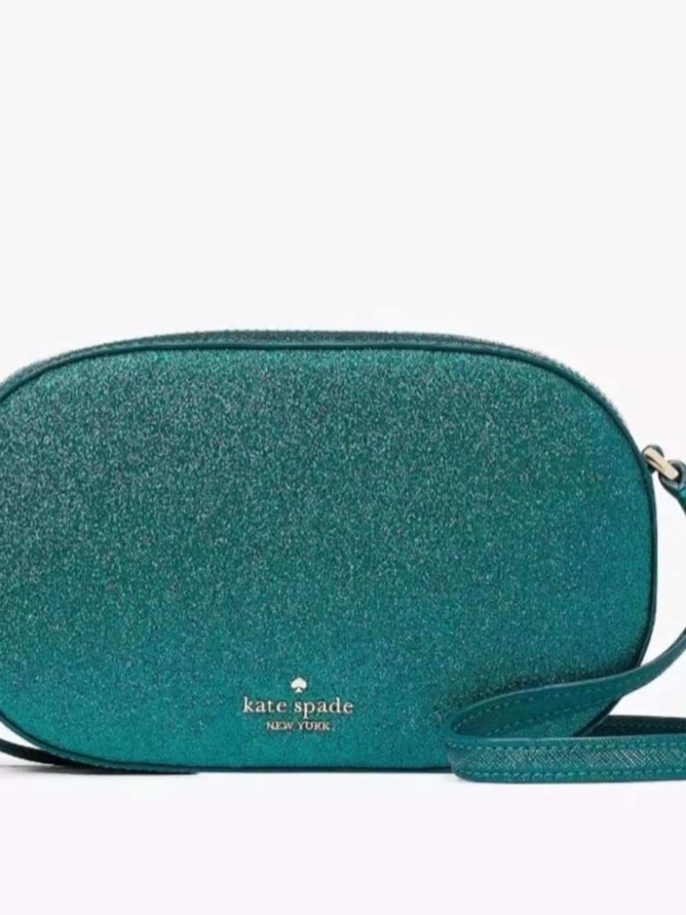 Kate Spade Glimmer Glitter Oval Camera Bag in Festive Teal NWT